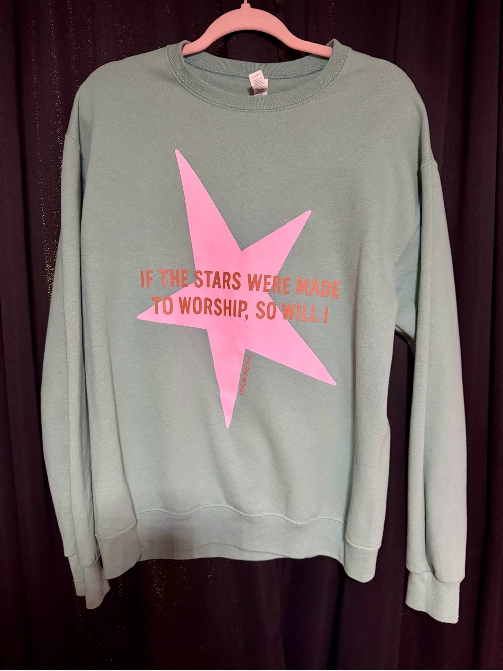 Jerzees Mint Green Crewneck with Pink Star Graphic